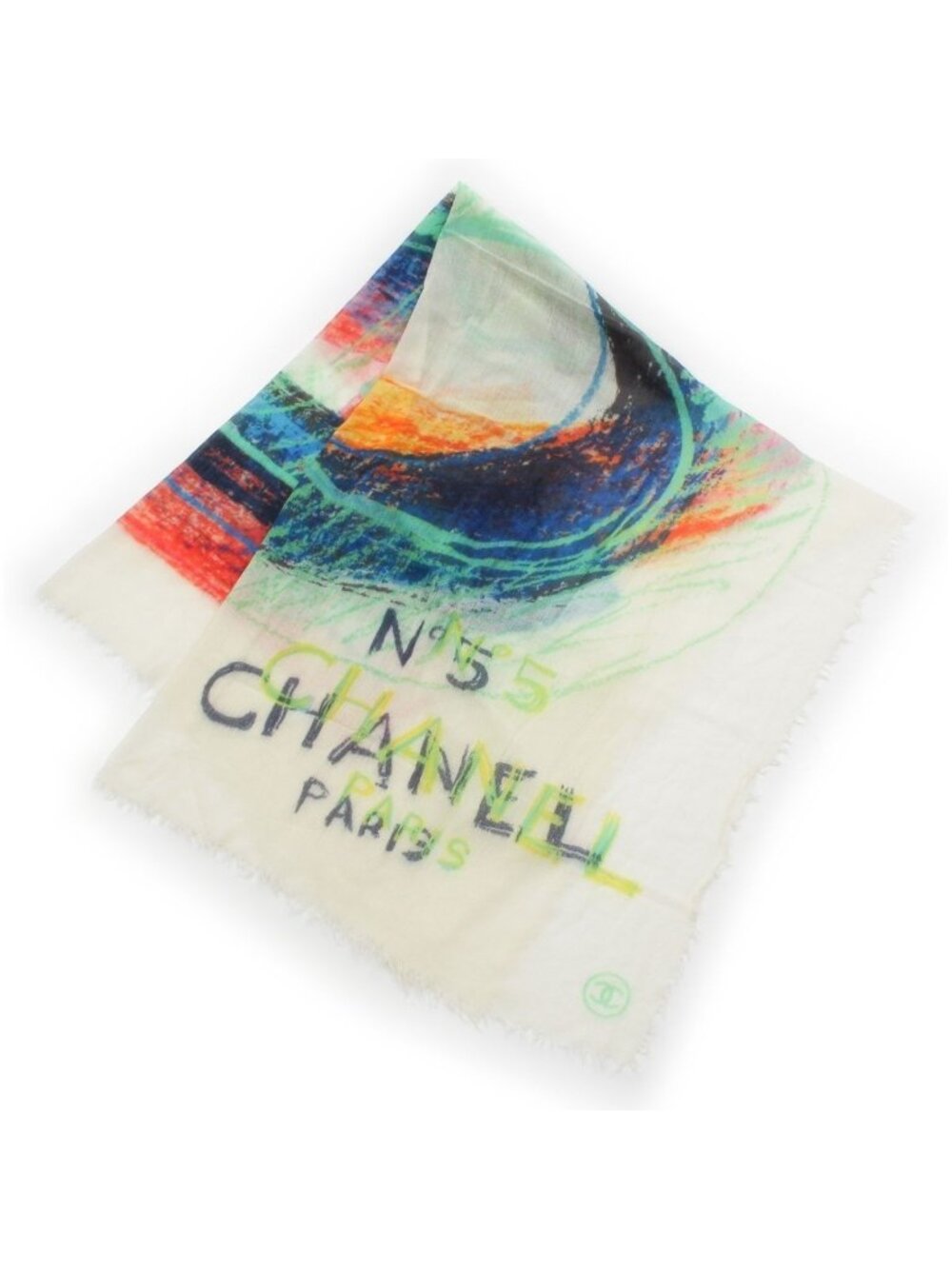 Chanel No 5 CC Logo Shawl White Multicolor Scarf